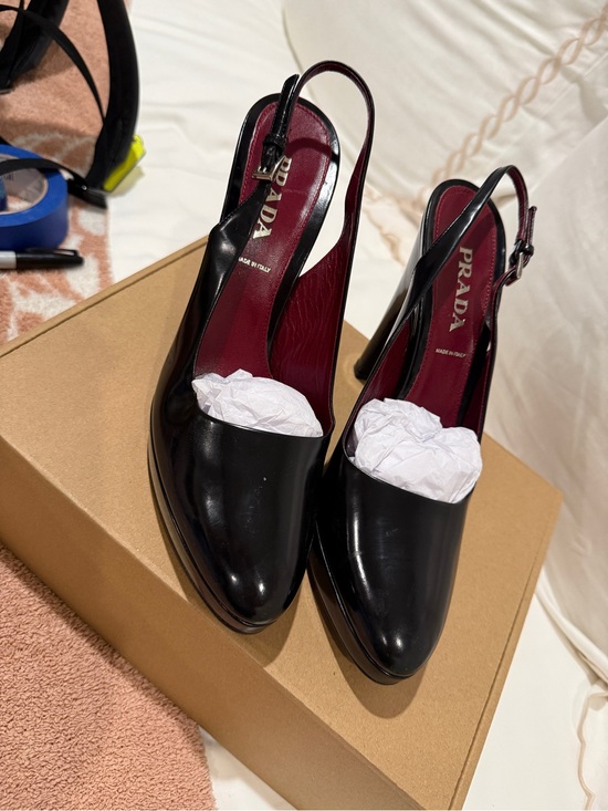 Prada Shoes - Prada Black Leather slingback heels